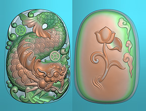 玉石雕刻魚龍雙面圖案大全_享刻翡翠雕刻圖