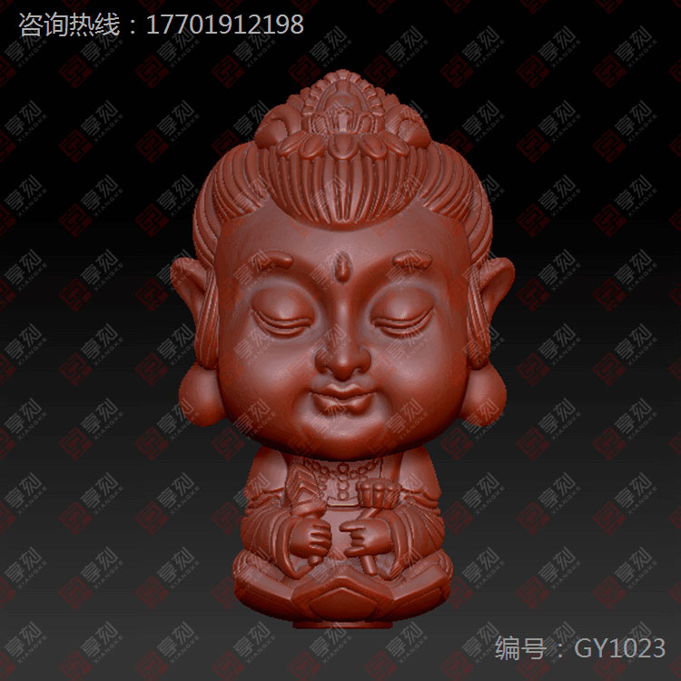 玉石立體雕刻擺件文殊菩薩圖