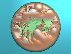 圓翡翠山水牌電腦精雕圖_享刻掛件雕刻機廠家