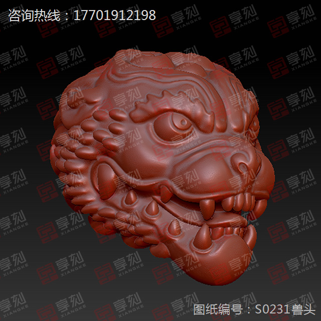 立體獸頭吊墜精雕圖