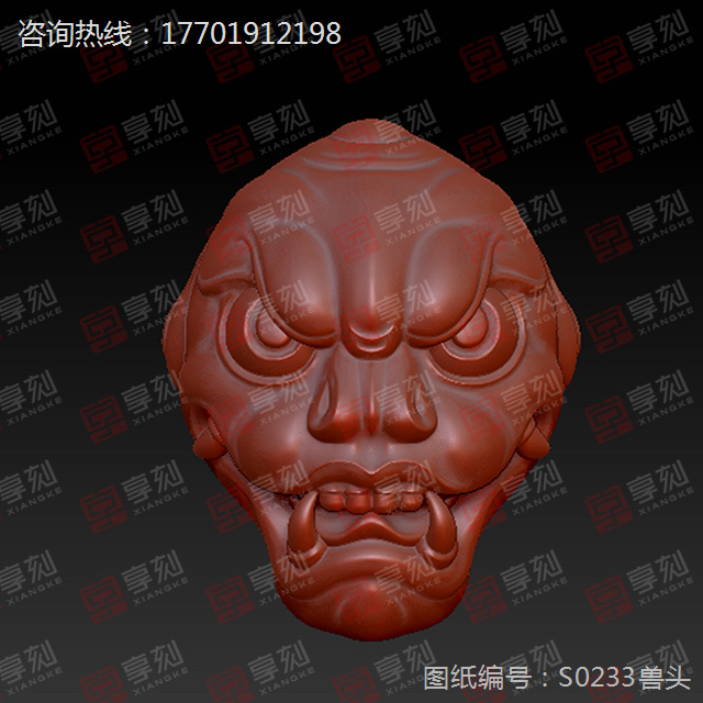 立體獸頭吊墜精雕圖