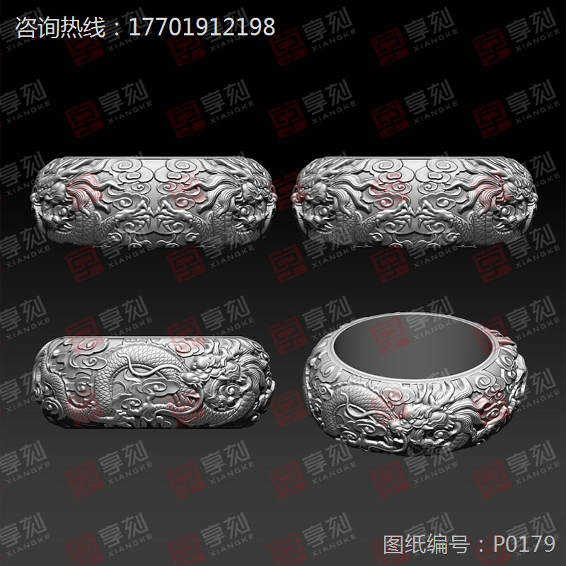 手鐲龍雕刻花精雕圖