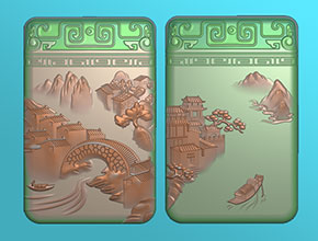 白玉山水牌玉石精雕圖紙_享刻玉石雕刻機廠家