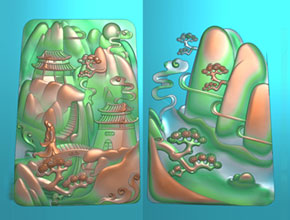 翡翠山水四六牌精雕浮雕模型圖_玉石加工設備廠