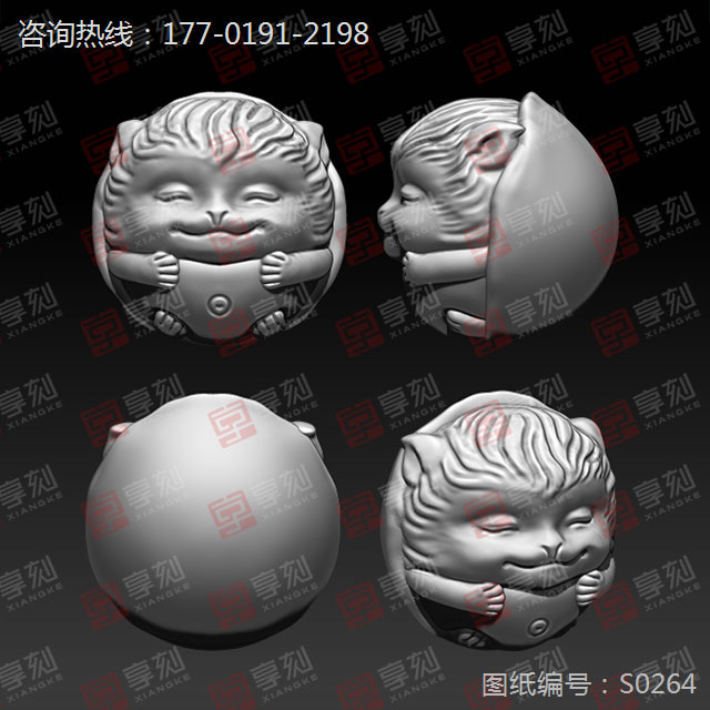 小貓珠子立體STL模型精雕圖