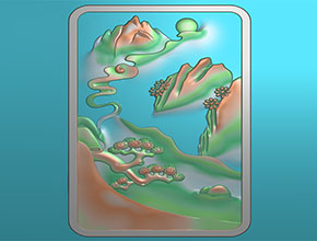 翡翠和田玉山水牌模型精雕圖_翡翠雕刻機廠家