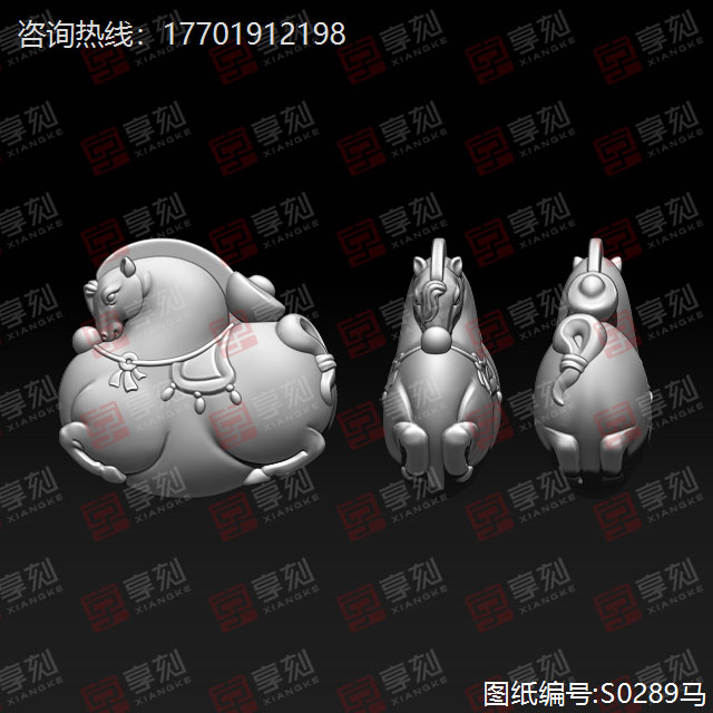 玉雕馬上來財精雕模型圖