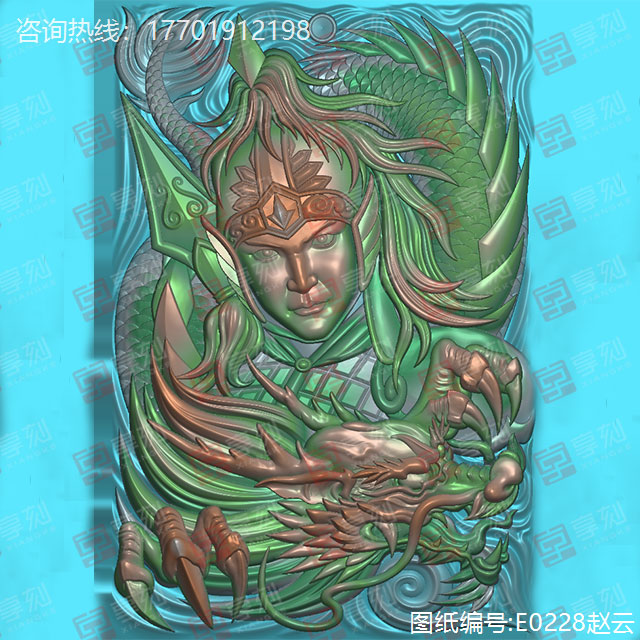 玉雕趙云掛件精雕模型圖