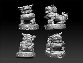 國潮風獅子擺件模型精雕圖_五軸數控玉石雕刻機