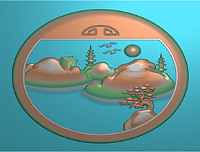 山水圓牌吊墜玉雕圖紙_全自動玉石雕刻機廠家