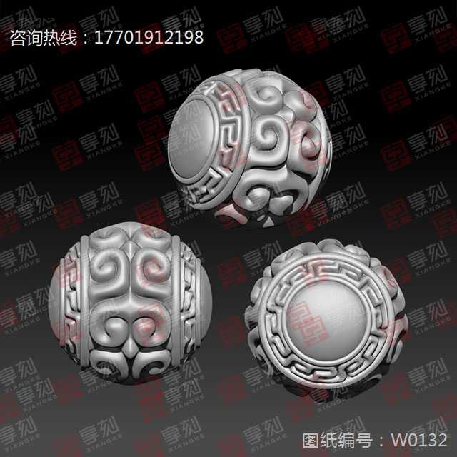 回紋珠STL模型玉雕精雕圖