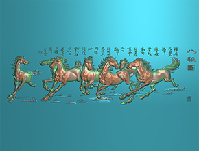 浮雕八駿馬精雕模型電腦圖紙_數控玉石雕刻機廠