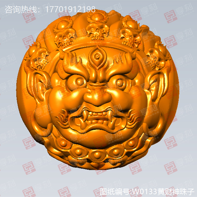 黃財神珠子圓雕圖紙