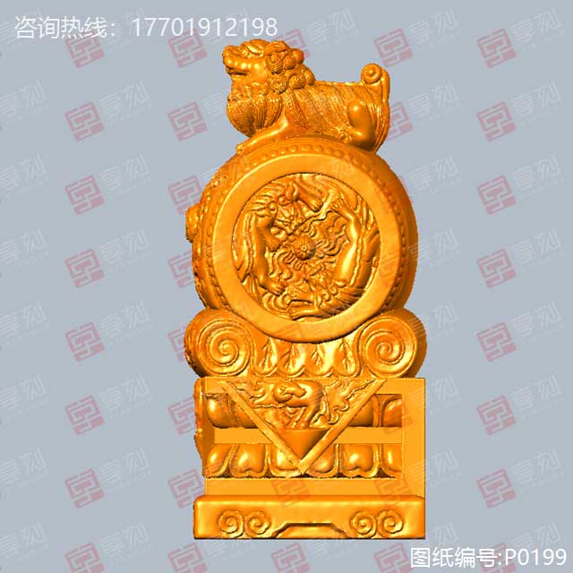 墩石獅子擺件精雕圖