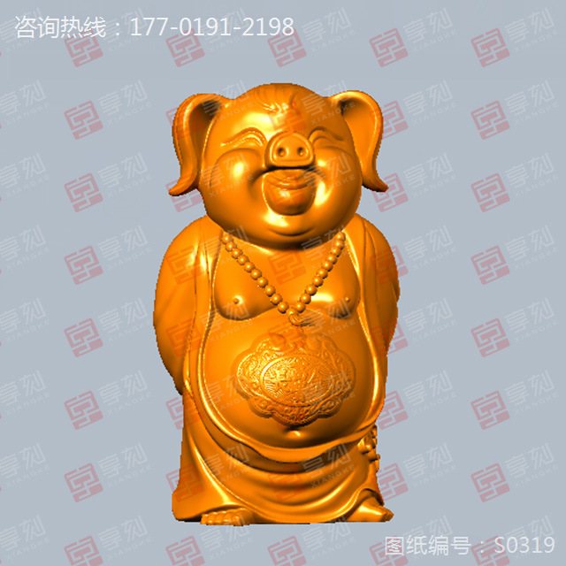 長壽豬擺件立體雕刻圖紙