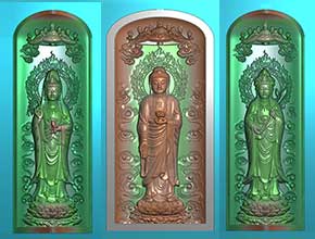 西方三圣菩薩玉石木雕浮雕圖紙_電腦數控玉石雕