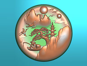 漁翁釣魚山水牌翡翠雕刻圖紙_電腦數控玉石雕刻