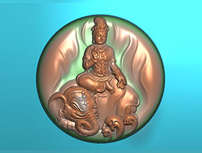 文殊菩薩玉石檀木掛件精雕圖_電腦數控玉石雕刻