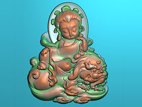 Q版 文殊菩薩吊墜翡翠玉石雕刻圖紙_電腦數控玉