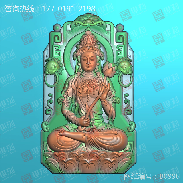 觀音菩薩鏤空紋理玉石雕刻精雕圖