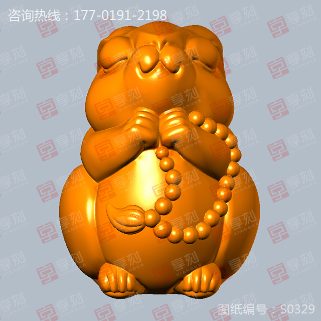 佛緣兔動物手把件擺件玉石雕刻圖紙