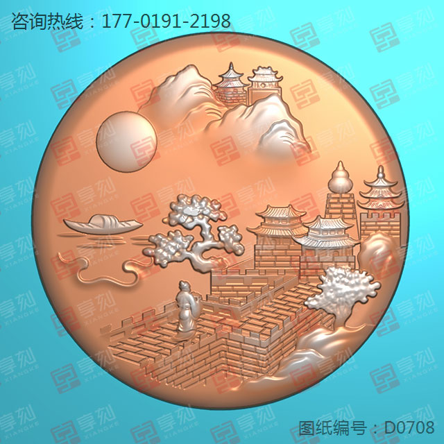 人物山水牌玉石雕刻機電腦雕刻圖紙