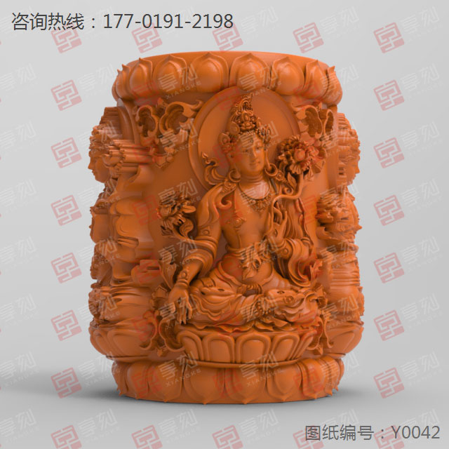 度母勒子筆筒工藝品電腦雕刻圖