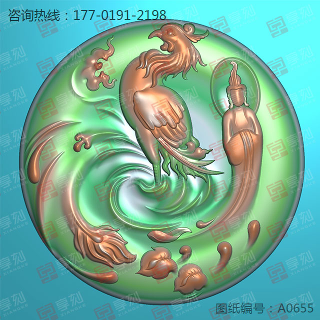 鳳觀音翡翠玉石吊墜電腦雕刻機精雕圖