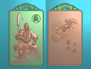 仿古關公神翡翠圓牌電腦雕刻精雕圖_享刻數控雕