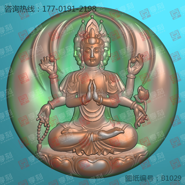 八大守護神千手觀音圓牌玉石精雕圖