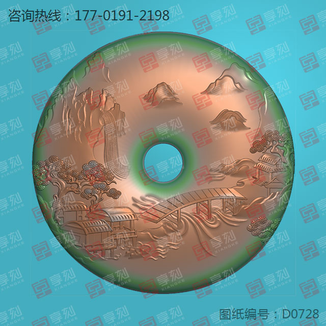 山水平安扣浮雕玉石電腦圖紙翡翠瑪瑙玉雕