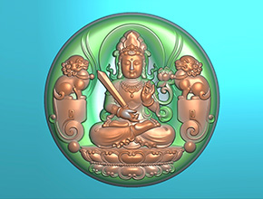 雙獅子觀音圓牌玉石翡翠電腦雕刻精雕圖_享刻數(shù)