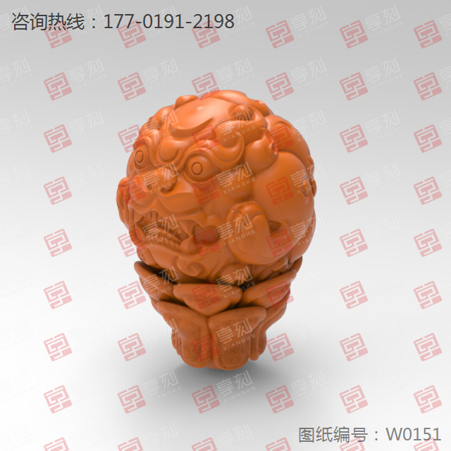 獅子三通珠子桶珠電腦雕刻圖模型立體圖