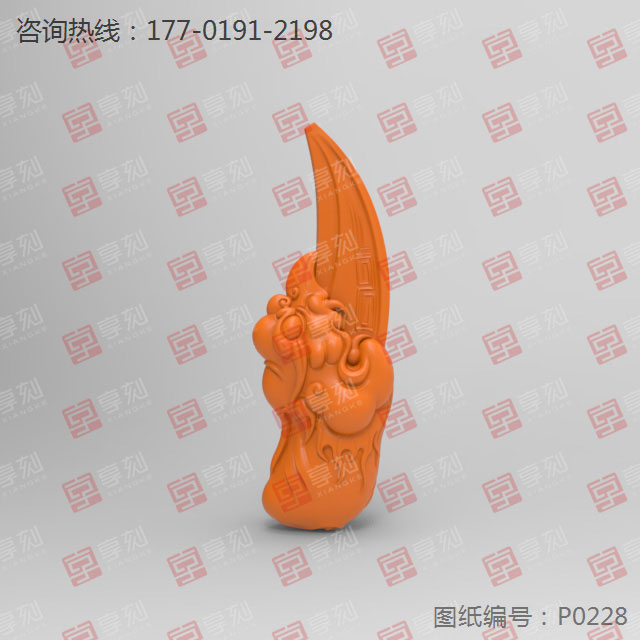 仿古鳳牙吊墜玉雕玉石雕刻電腦模型圖