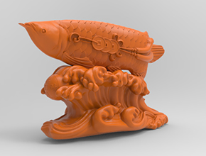 金龍魚立體擺件電腦玉雕模型圖紙_玉石雕刻機(jī)