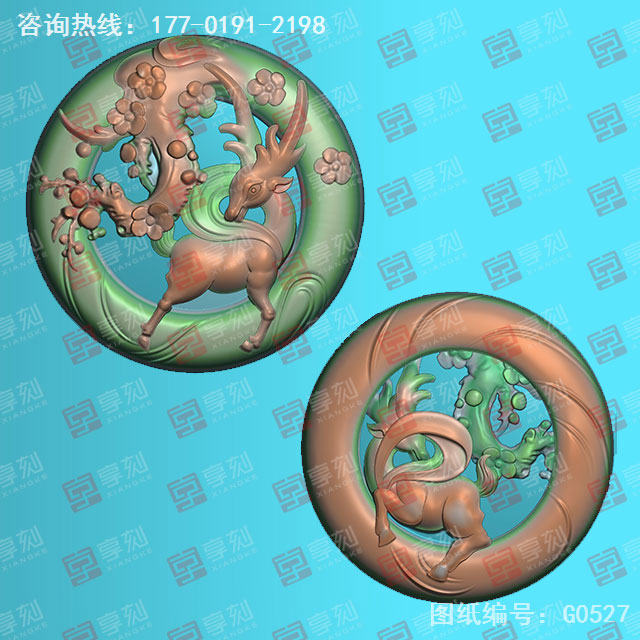 鏤空梅花鹿玉雕電腦模型圖紙_玉石雕刻工具廠家