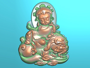 Q版文殊菩薩吊墜精雕圖_五軸雕刻機廠家