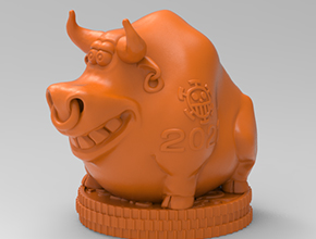 卡通牛擺件3d電腦精雕機(jī)圖紙_五軸雕刻機(jī)廠家