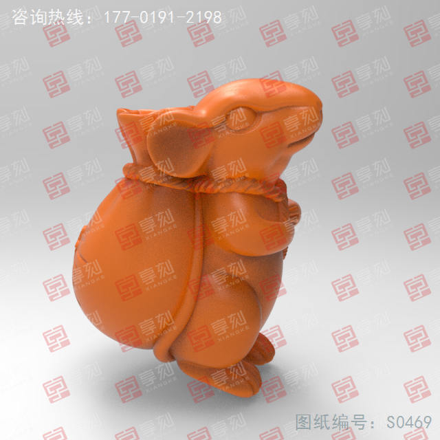 錢袋老鼠立體擺件電腦精雕圖_五軸雕刻機廠家