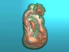 荷花鯉魚玉器電腦精雕圖紙_五軸雕刻機(jī)廠家