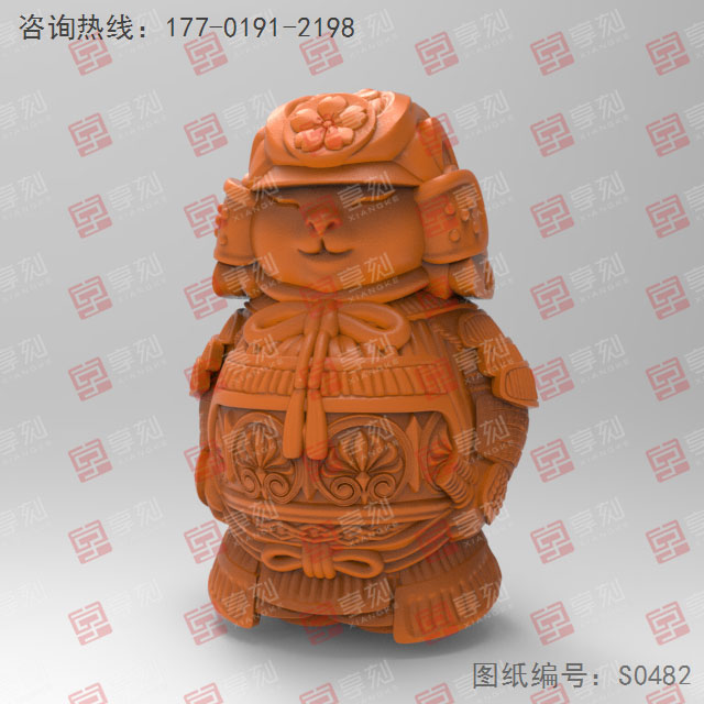 Q版貓武士擺件電腦精雕圖_五軸玉石雕刻機(jī)