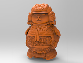 Q版貓武士擺件電腦精雕圖_五軸玉石雕刻機(jī)