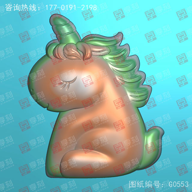 獨角馬吊墜玉石電腦精雕圖_玉石雕刻機廠家