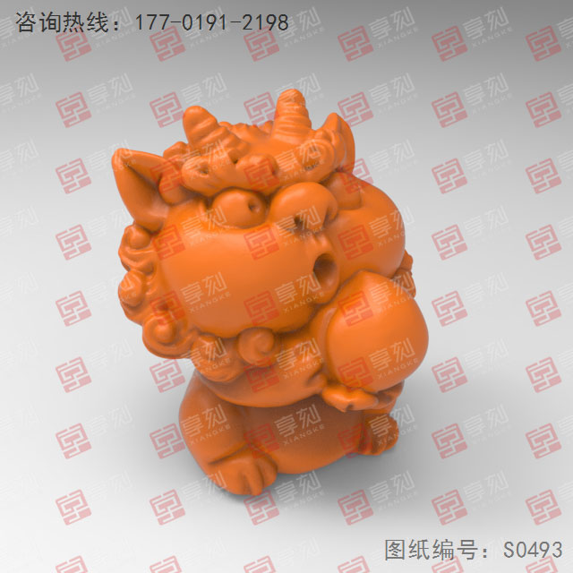 Q版貔貅抱壽桃立體3d模型圖stl_享刻五軸雕刻機