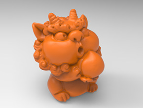 Q版貔貅抱壽桃立體3d模型圖stl_享刻五軸雕刻機