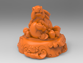 聚寶盆寓如意兔工藝品3d模型圖stl_享刻五軸雕刻