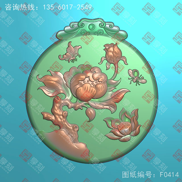 牡丹花吊墜玉石雕刻電腦圖紙_享刻玉石雕刻機