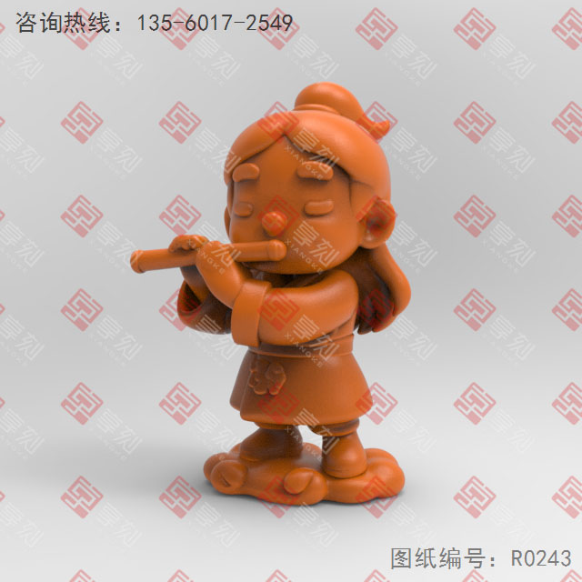 Q版八仙韓湘子電腦3d模型圖stl_享刻五軸雕刻機