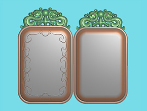 牌形方帶邊框雙龍小花卷牌頭電腦圖紙_享刻玉石