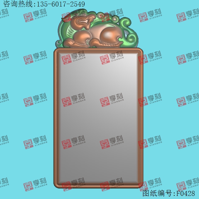 牌形方帶邊框獸頭獅牌頭電腦圖紙_享刻玉石雕刻機(jī)